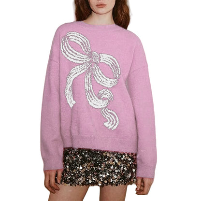 Damen Pullover Weiches Material Schleifenmuster Norvielle