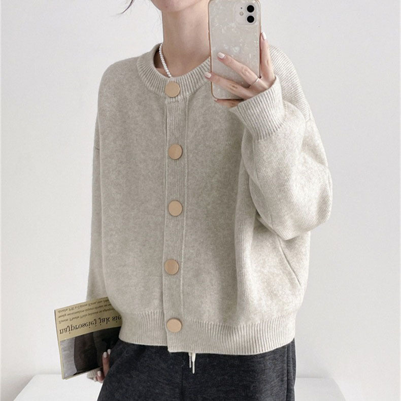Damen Strickcardigan Kuschelig Knöpfe Feine Textur Beige - Norvielle