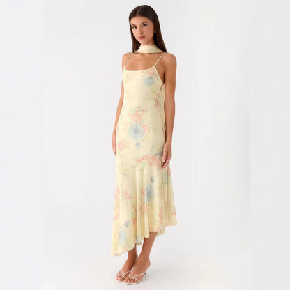 Damen Maxikleid Blumen Chiffon Neckholder