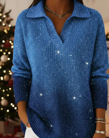 Damen Strickpullover Schimmer Effekt Moderner Kragen Norvielle