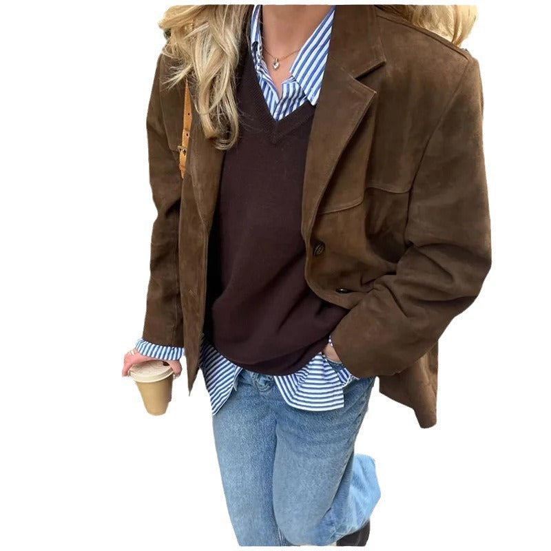 Damen Wildlederjacke Tailliert Norvielle