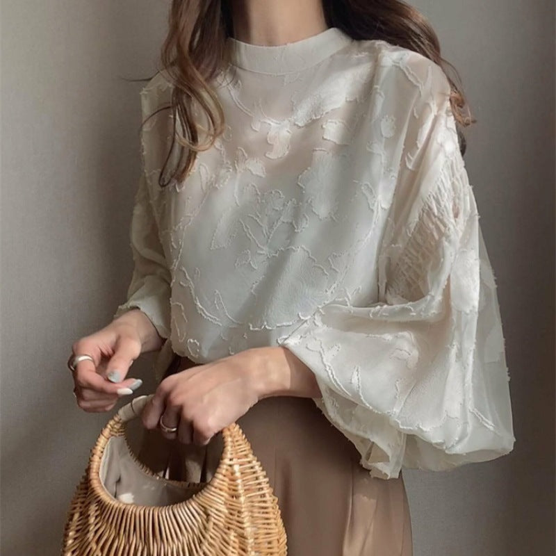 Damen Bluse mit Stickmuster Voluminöse Ärmel Norvielle