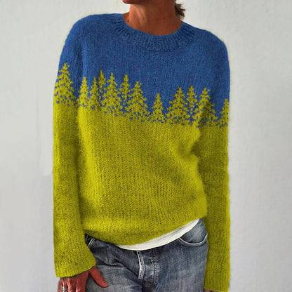 Damen Pullover Kuschelfleece Landschaftsmuster Norvielle