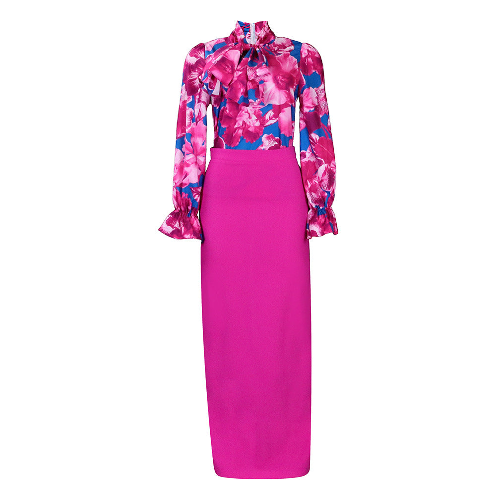 Damen Bluse Floraler Druck Rüschensaum Blume
