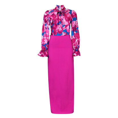 Damen Bluse Floraler Druck Rüschensaum Blume