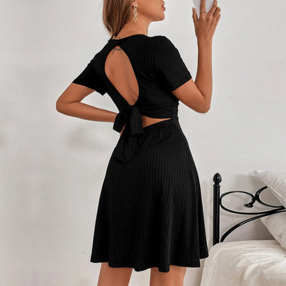 Damen Kleid Offener Rücken Schleife Norvielle
