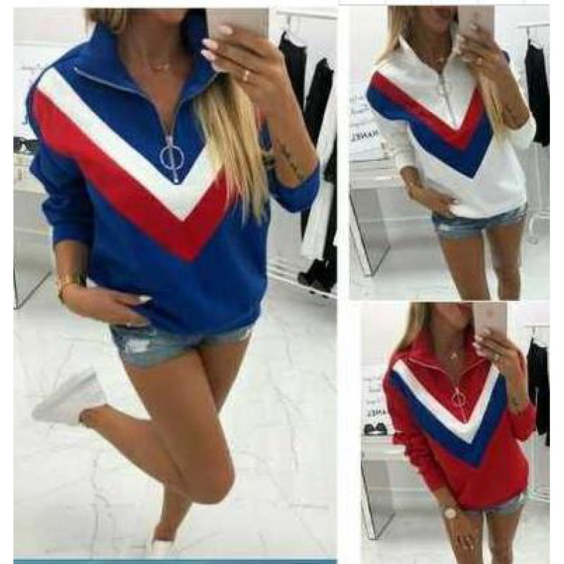 Damen Sweatpullover V-Ausschnitt Farbblockdetails Sportlich Grau