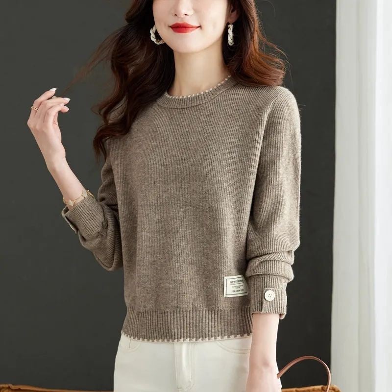 Damen Strickpullover Feine Ribstruktur Modische Knöpfe Norvielle