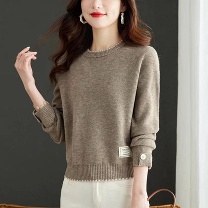 Damen Strickpullover Feine Ribstruktur Modische Knöpfe Norvielle