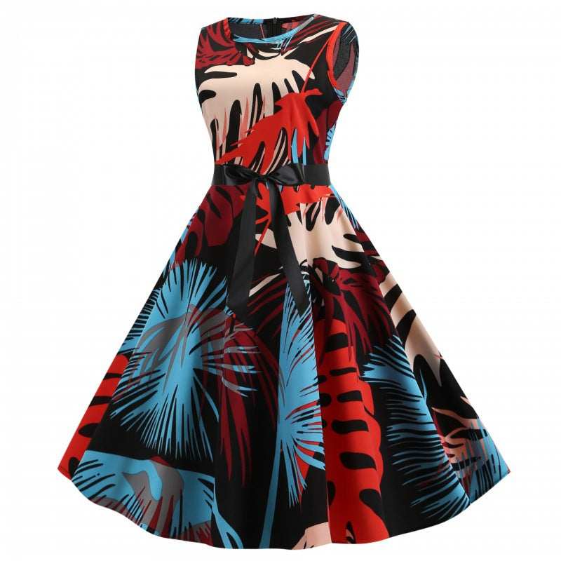 Damen Swingkleid Floralmuster Taillengürtel