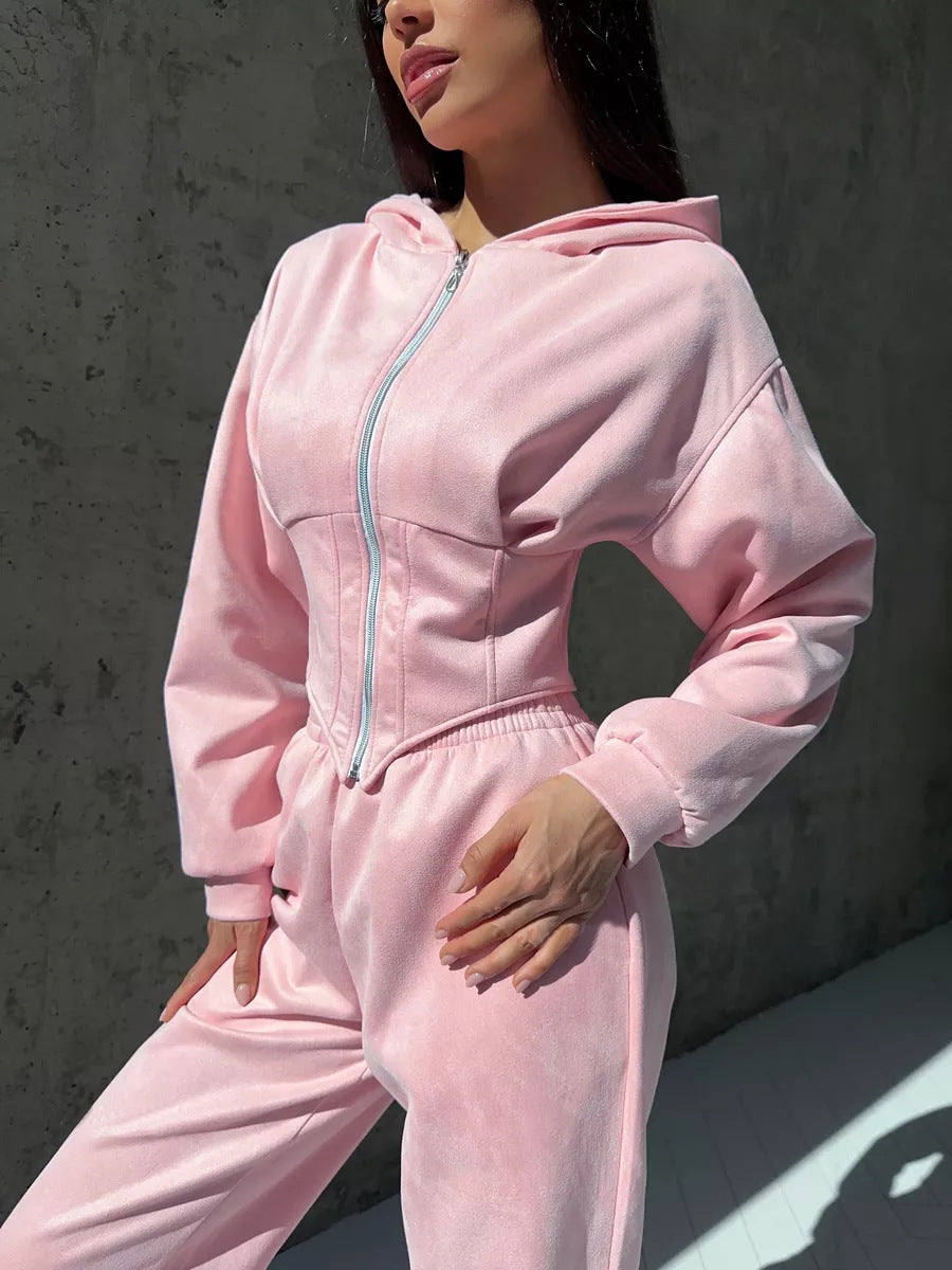 Damen Jumpsuit Tailliert Sportliche Kapuze Norvielle