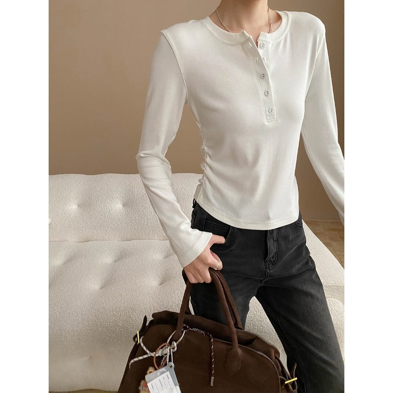 Damen Langarm Henley-Shirt Rippdetails Norvielle