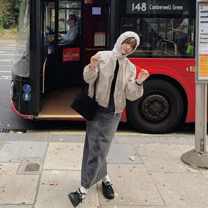 Damen Übergangsjacke mit Kapuze Elastisch Schwarz Norvielle - Norvielle
