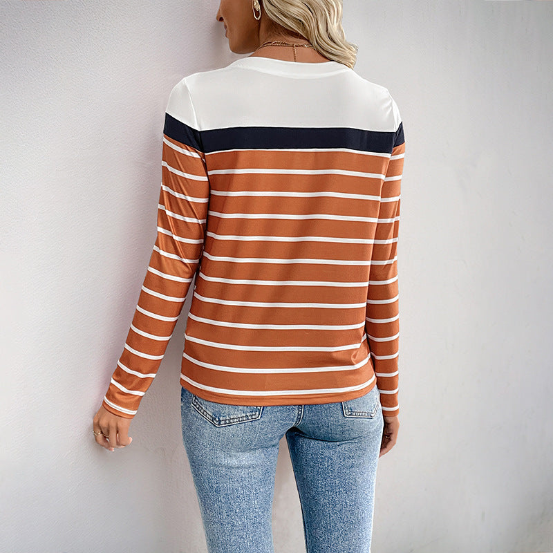 Damen Langarmshirt Kontraststreifen Lässig Weiß