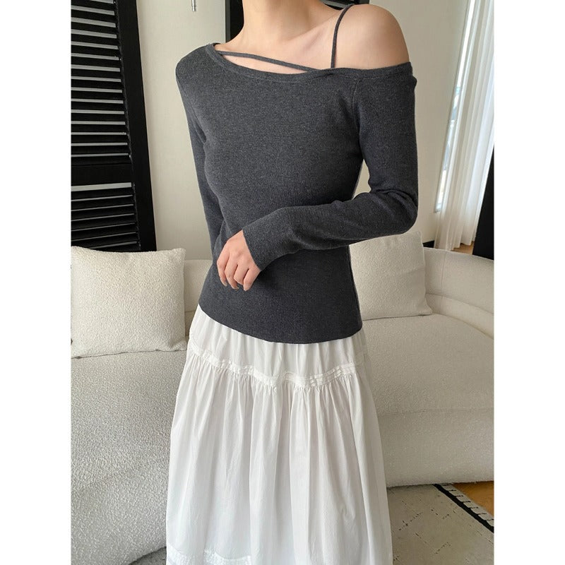 Damen Oberteil Asymmetrischer Ausschnitt Rippdetails Norvielle