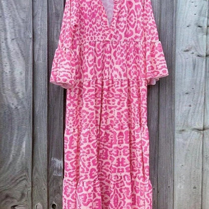 Damen Maxikleid Leoprint Elegantes Kleid Norvielle