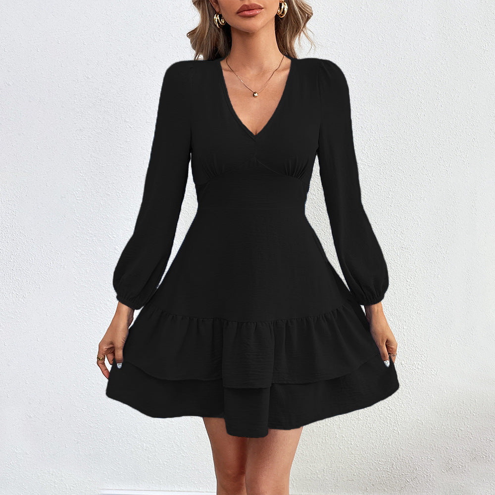 Damen Mini-Kleid Rüschensaum Puffärmel Norvielle