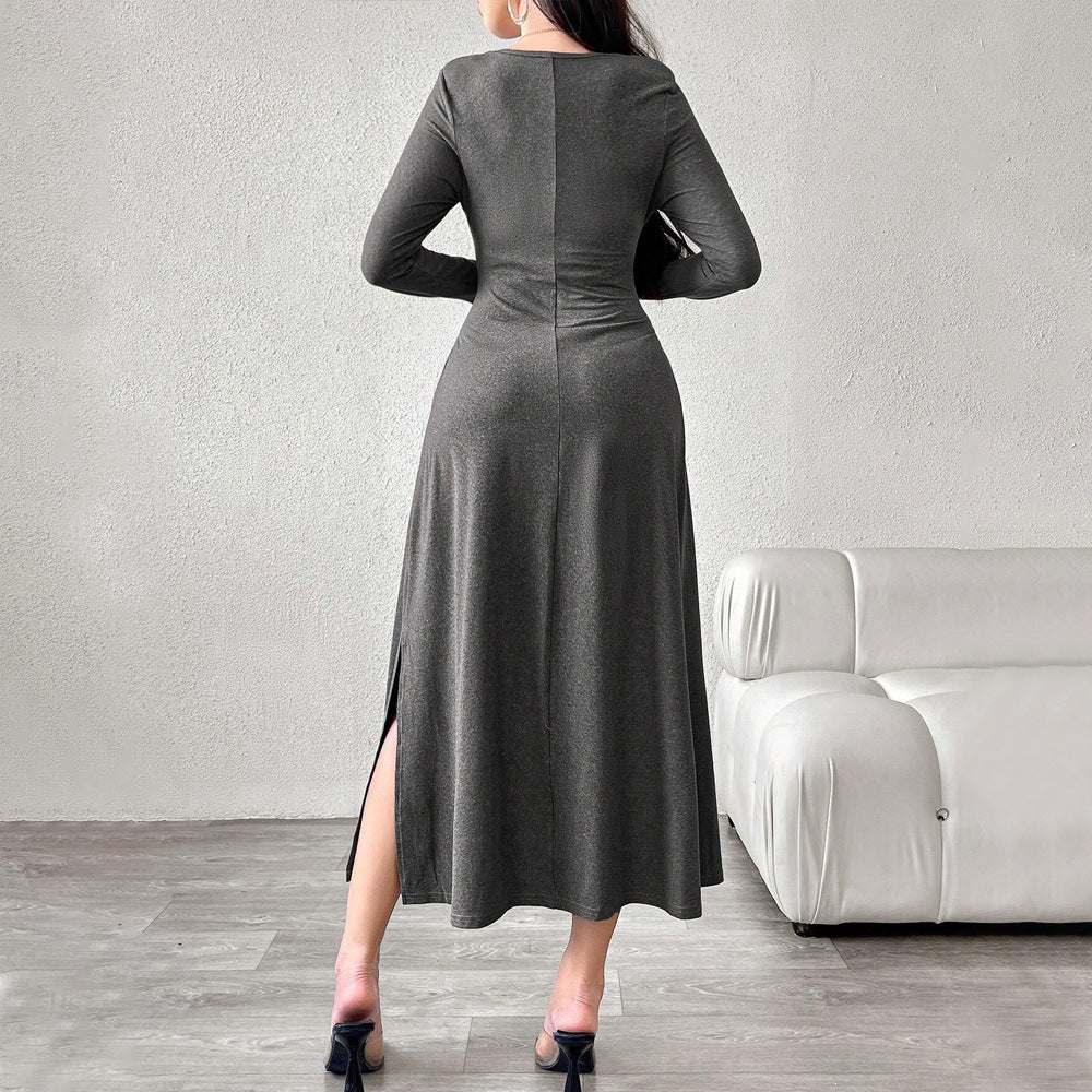 Damen Midikleid Eleganter Ausschnitt Rüschen Details Norvielle