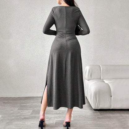 Damen Midikleid Eleganter Ausschnitt Rüschen Details Norvielle