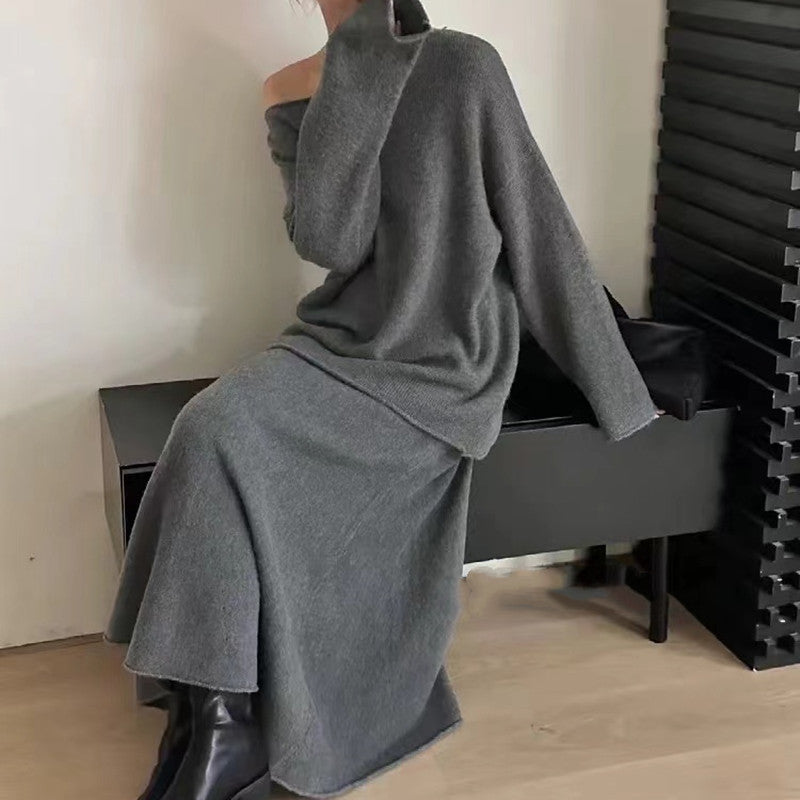 Damen Off-Shoulder Strickkleid Weites Design Norvielle