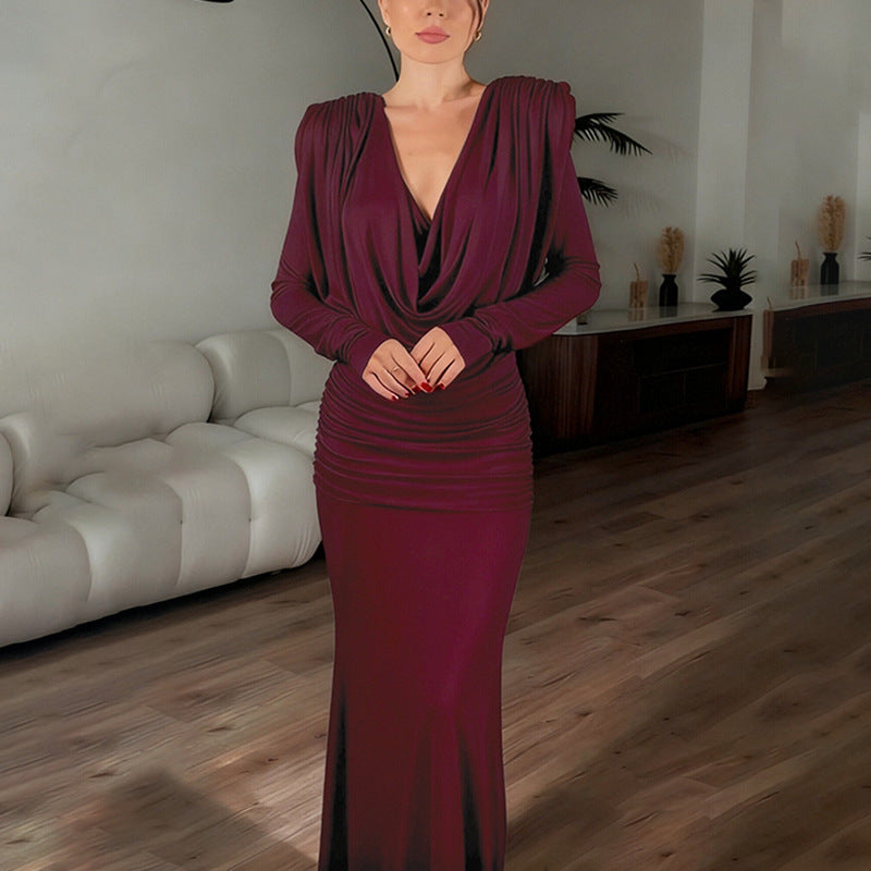 Damen Maxikleid Elegantes Design Wickelausschnitt Drapiert