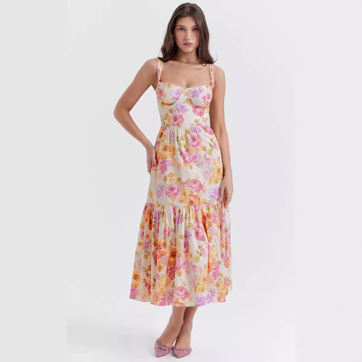 Damen Maxikleid Floral Muster Tailliert Leicht Norvielle - Norvielle