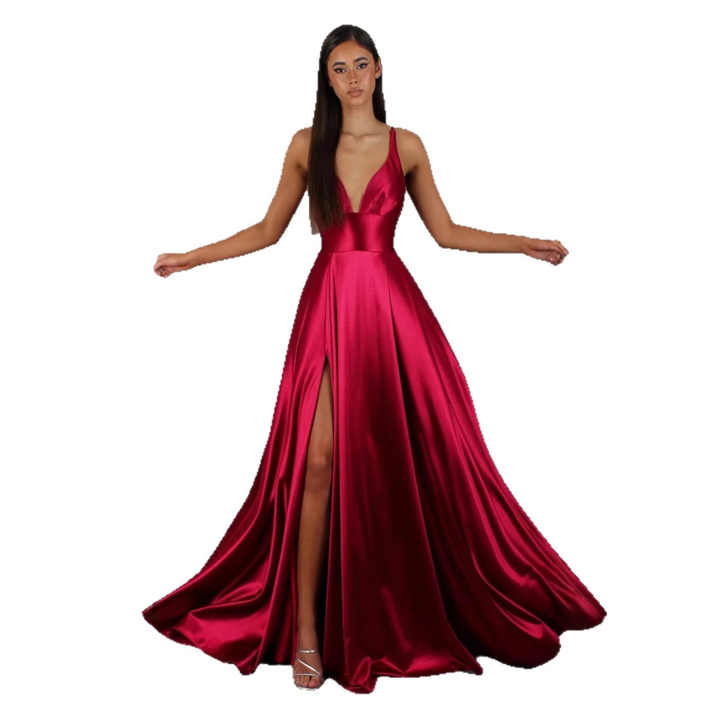Damen Abendkleid V-Ausschnitt Hochschlitz Norvielle
