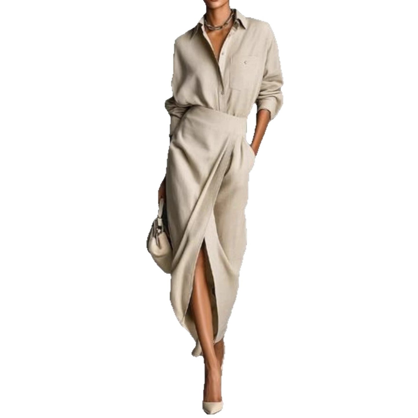 Damen Maxikleid Asymmetrischer Schnitt Elegante Falten Norvielle