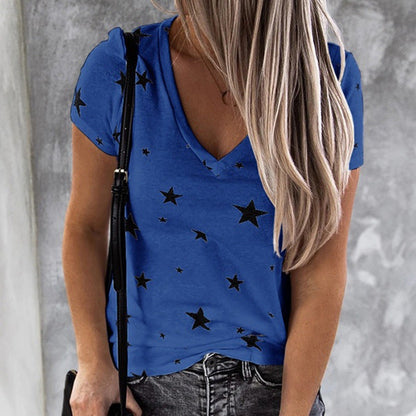 Damen T-Shirt V-Ausschnitt Sternenmotiv Lässig Weißen Norvielle