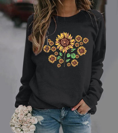 Damen Sweatshirt Florales Sonnenblumenmotiv Bequem Norvielle