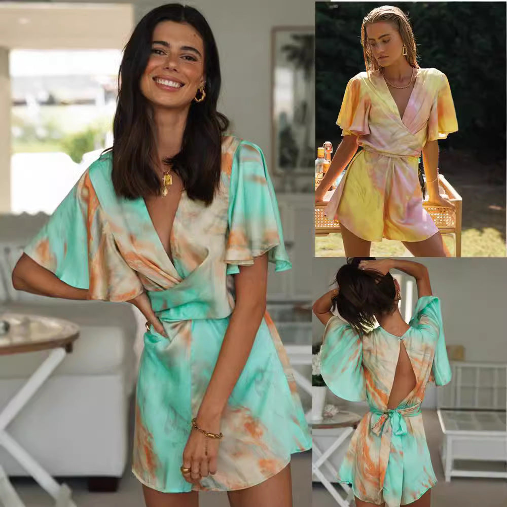 Damen Wickeljumpsuit V-Ausschnitt Voluminöse Ärmel Norvielle - Norvielle