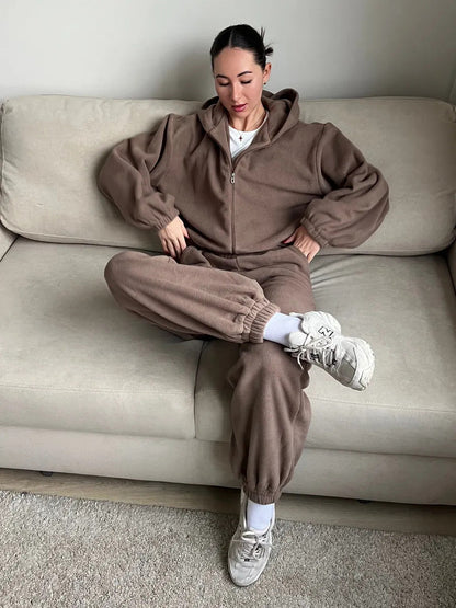Damen Fleece-Jogginganzug mit Kapuze