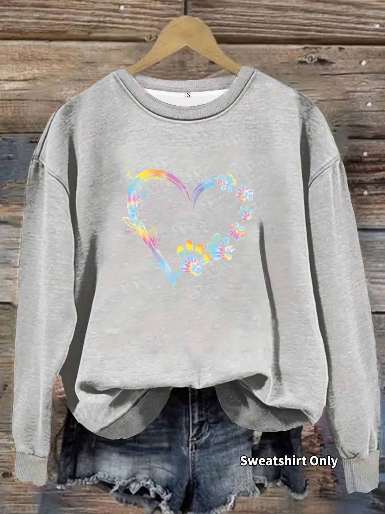 Damen Sweatshirt Florales Herzdesign Baumwolle Bequem