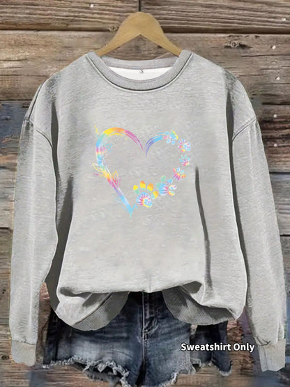 Damen Sweatshirt Florales Herzdesign Baumwolle Bequem