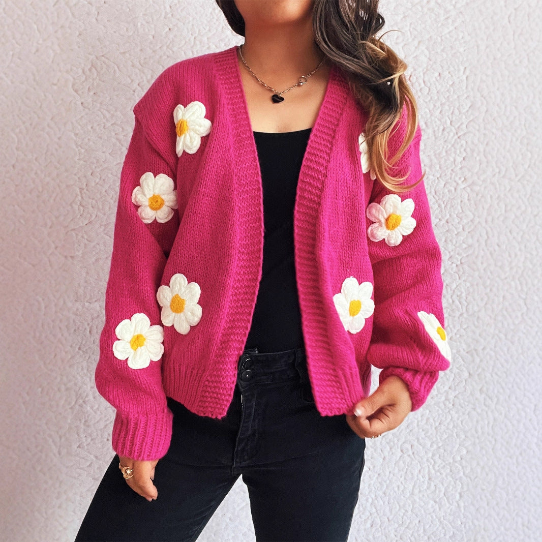 Damen Strickjacke Florale Applikationen Norvielle