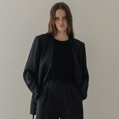 Damen Leinenblazer Lässig Ohne Verschluss Beige