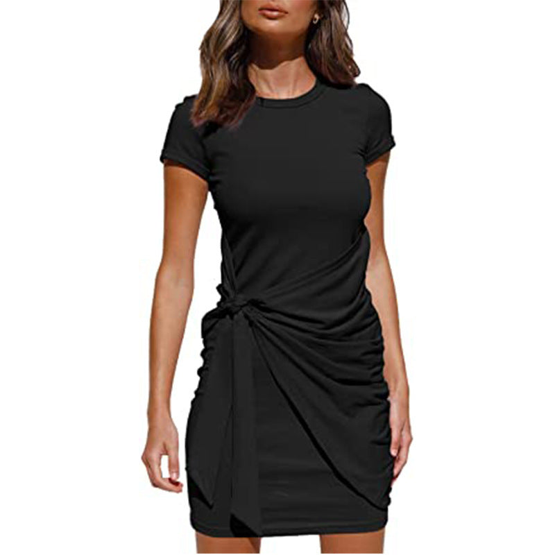Damen Wickelkleid Kurzarm Raffung Knotendetail Norvielle