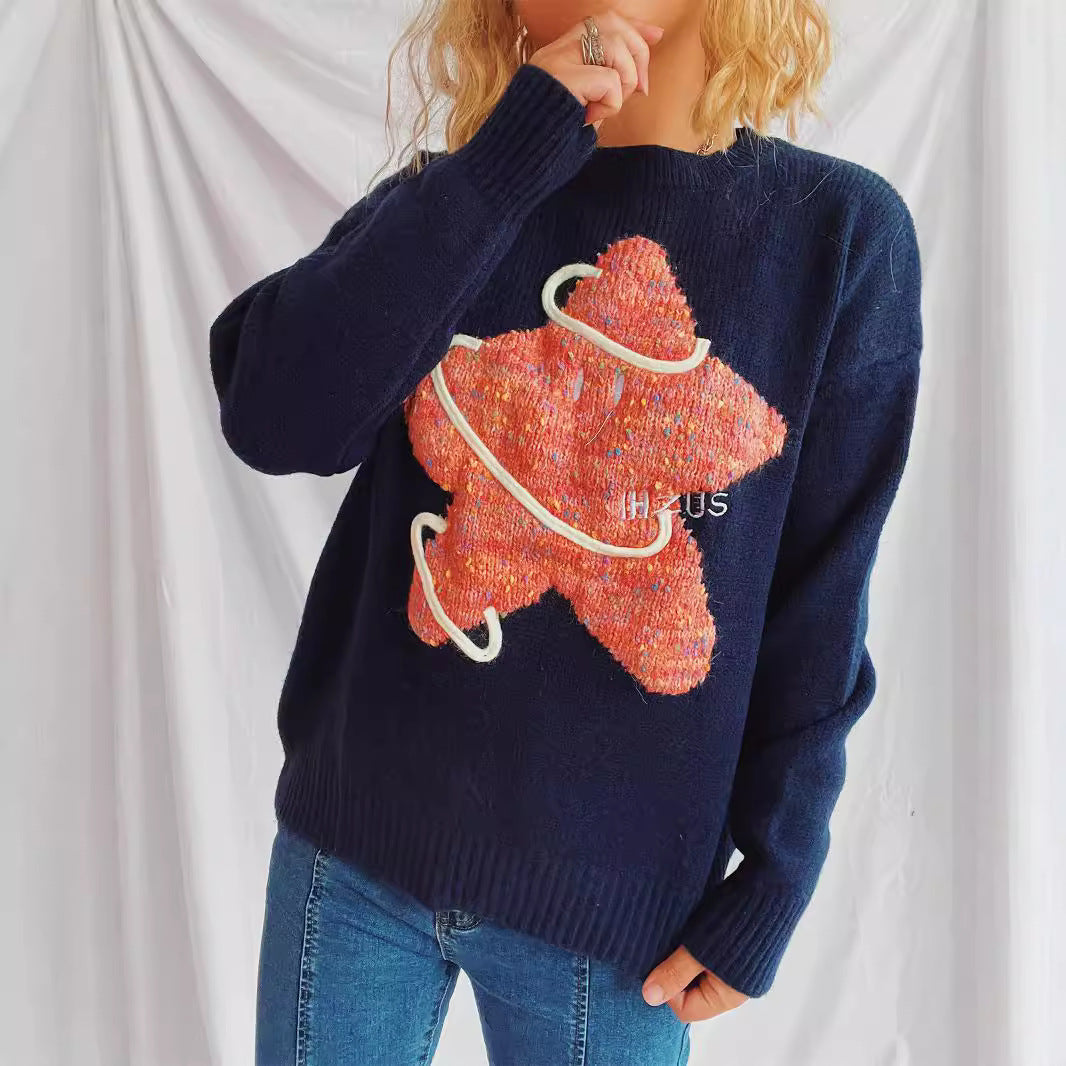 Damen Strickpullover Glitzerndes Sternenmotiv Locker Norvielle