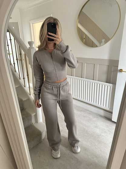 Damen Cropped Hoodie Jogginghose Set Elastischer Bund Norvielle