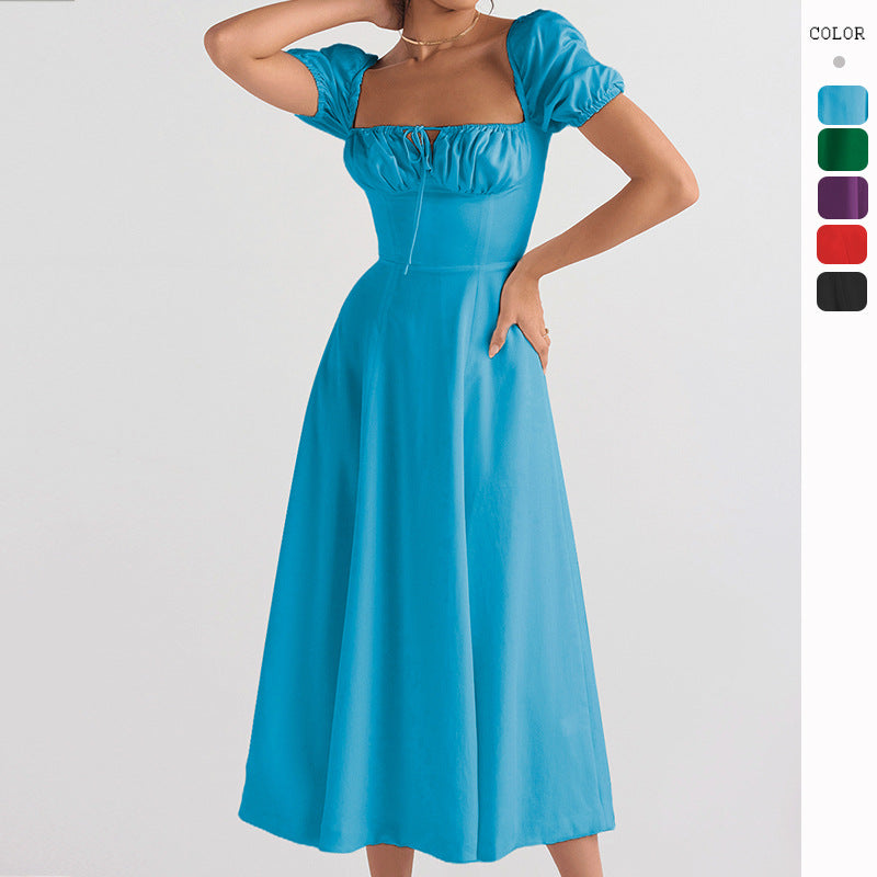 Damen Elegantes Midikleid Puffärmel Raffinierter Ausschnitt Norvielle - Norvielle