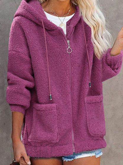 Damen Fleece Hoodiejacke Mit Taschen Hochwertig