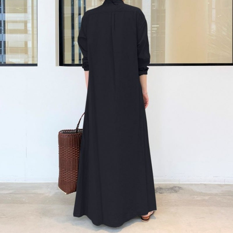 Damen Hemdblusenkleid Langer Ärmel Seitentasche Norvielle
