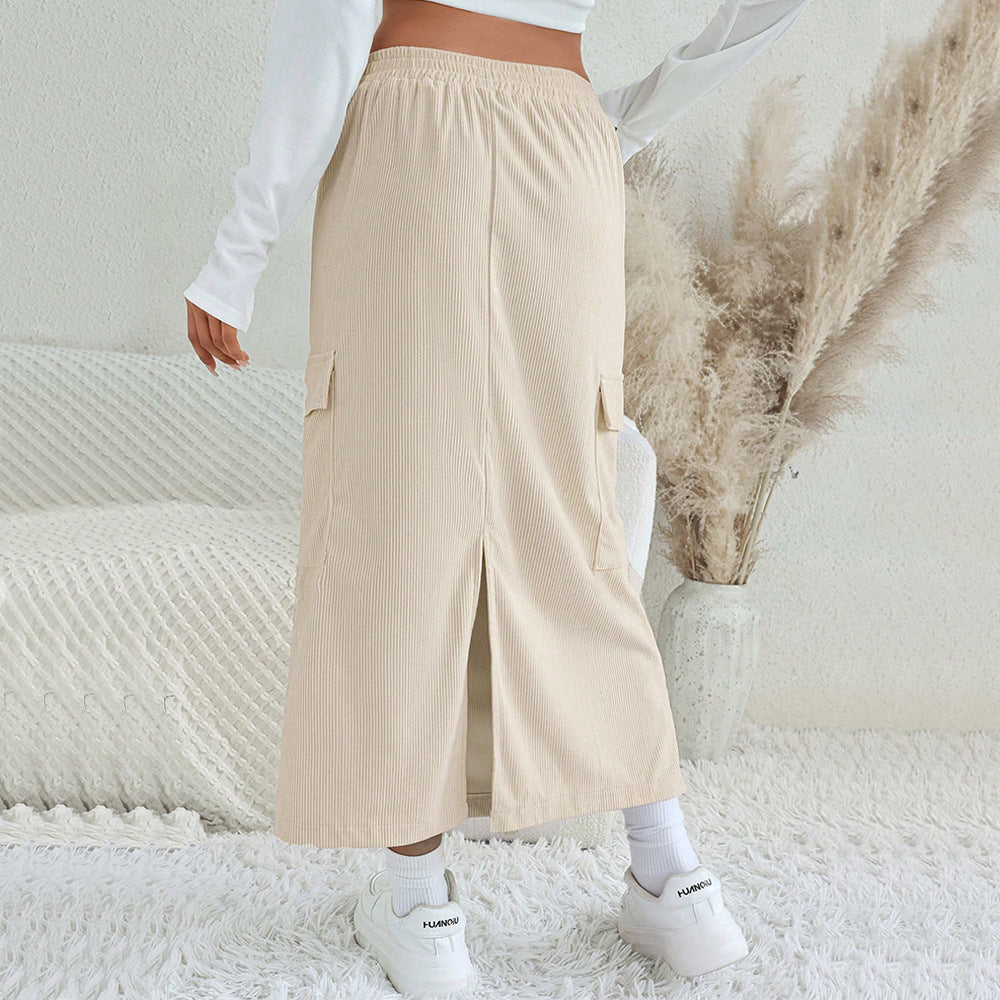 Damen Maxi-Rock Cargo-Taschen Verstellbarer Bund Norvielle