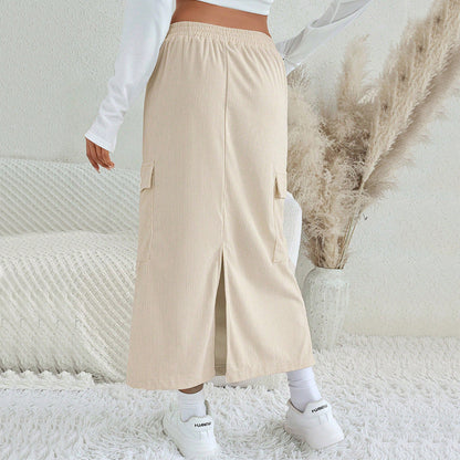 Damen Maxi-Rock Cargo-Taschen Verstellbarer Bund Norvielle