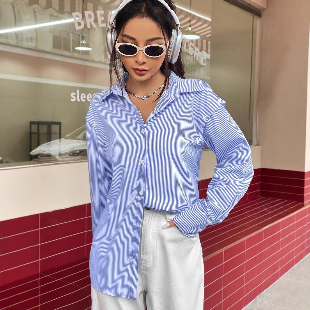 Damen Bluse Gestreift Übergroßer Schnitt Knopfdetails Norvielle
