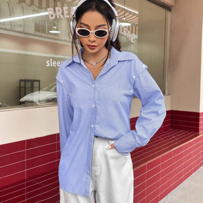 Damen Bluse Gestreift Übergroßer Schnitt Knopfdetails Norvielle