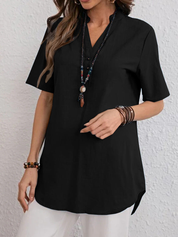 Damen Blusenshirt Kurzärmelig Modern Druckknöpfe Norvielle