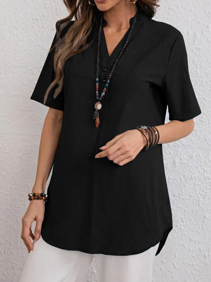Damen Blusenshirt Kurzärmelig Modern Druckknöpfe Norvielle