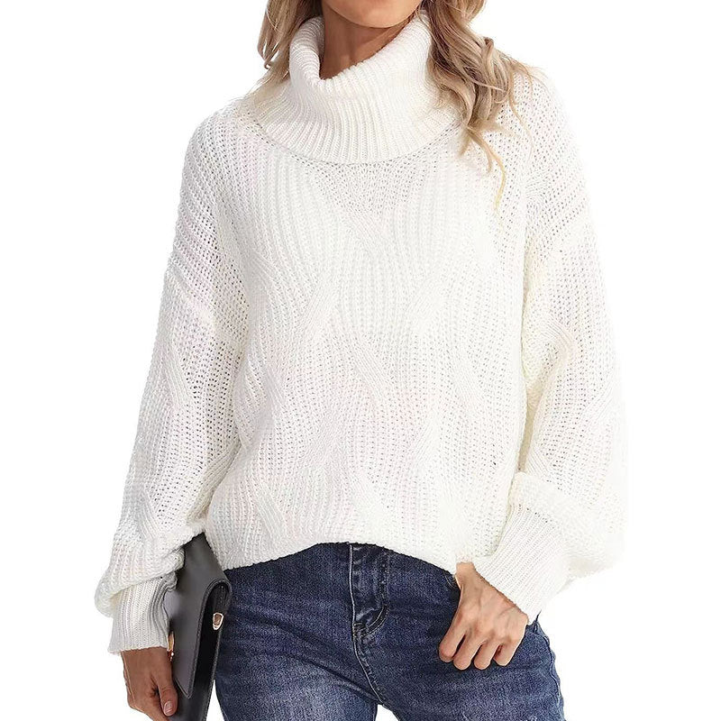 Damen Strickpullover Hochkragen Strukturmasche