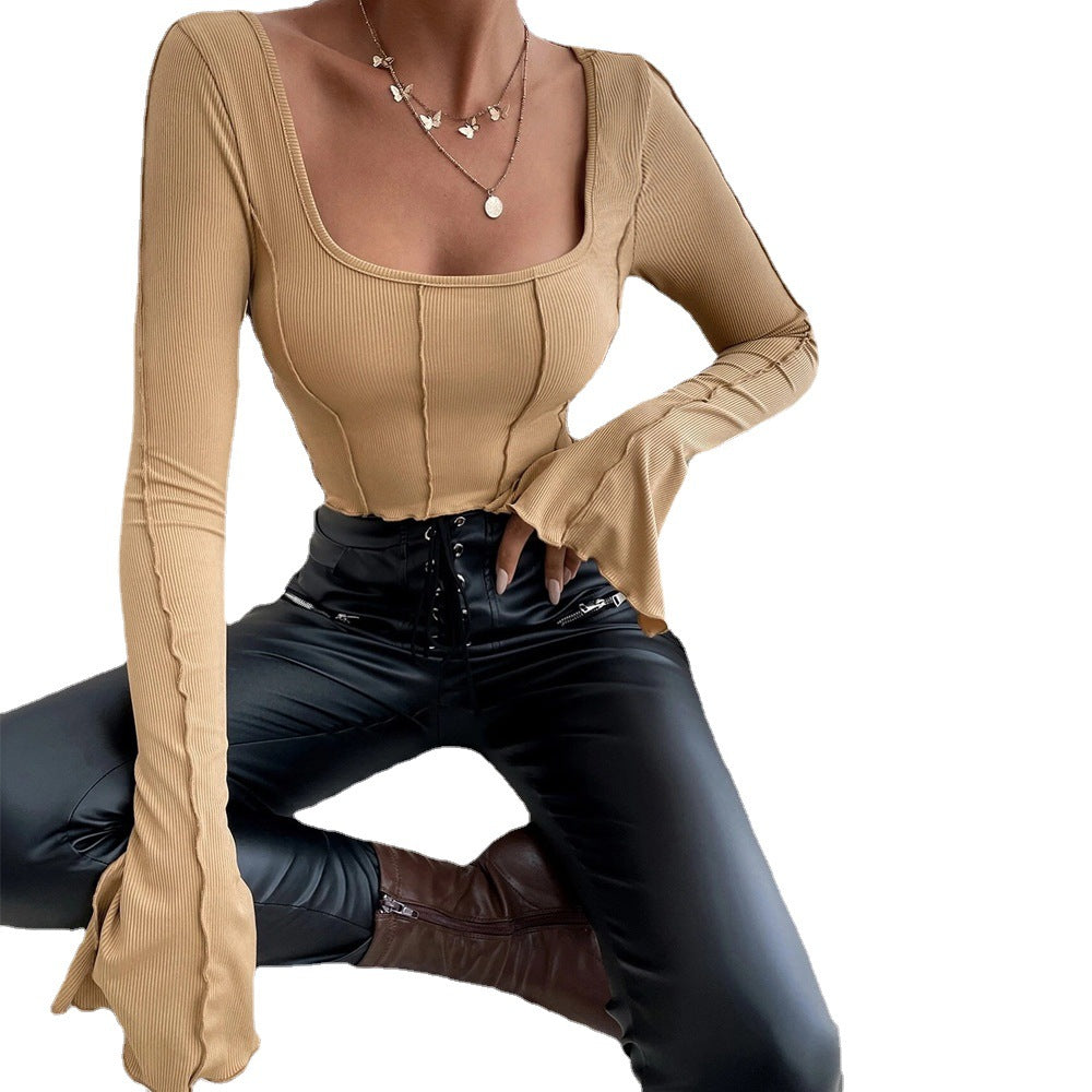 Damen Crop- mit quadratischem Ausschnitt und langen Ärmeln Norvielle